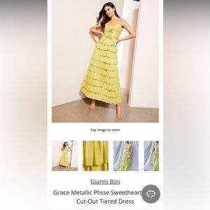 Gianni Bini Grace Metallic Plisse sweetheart neck tier cut-out dress